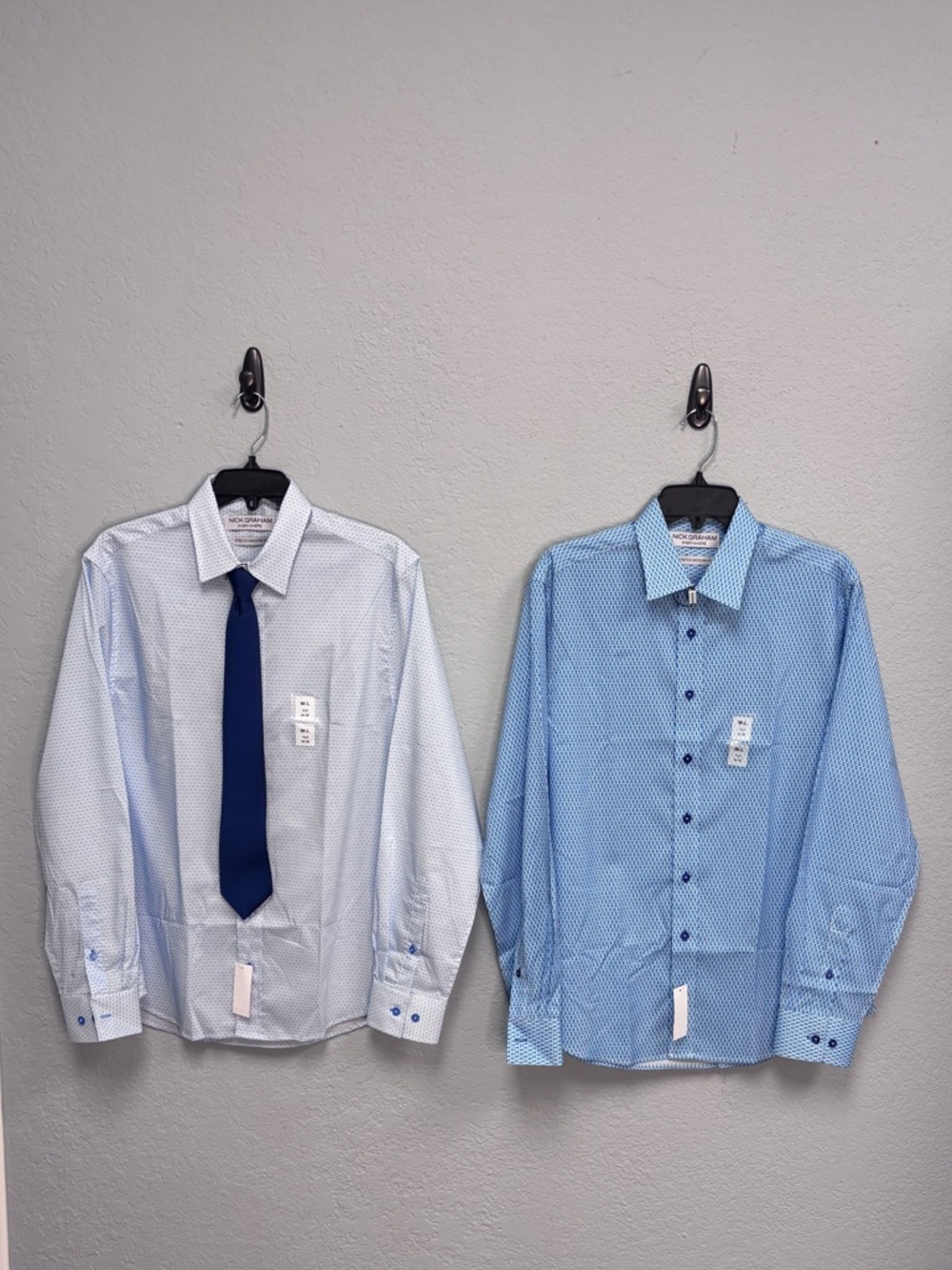 2xNick Graham Men's Blue & Aqua Micro-Pattern Button Front Dress Shirts -NWT